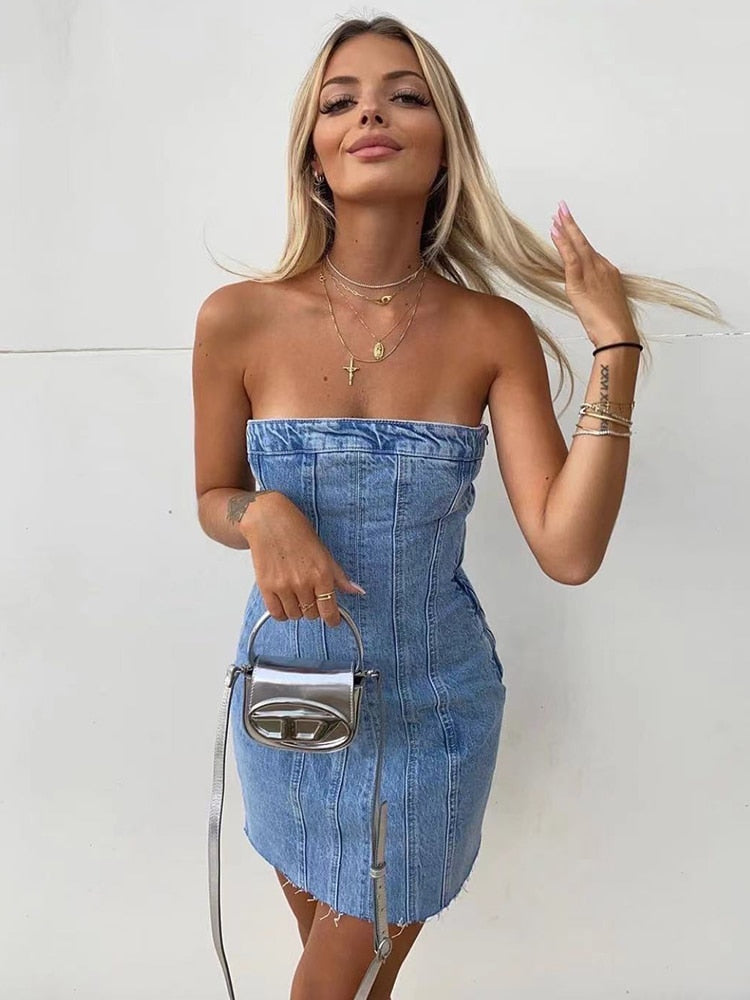 Bobbie Strapless Denim Dress | Cool and Unique 1
