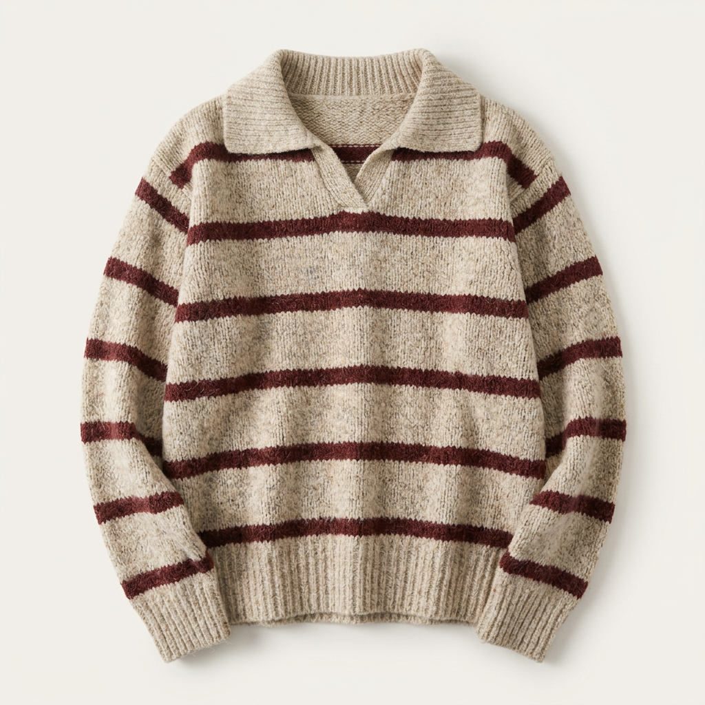 Women’s Striped Knit Sweater V Neck Flat Collar