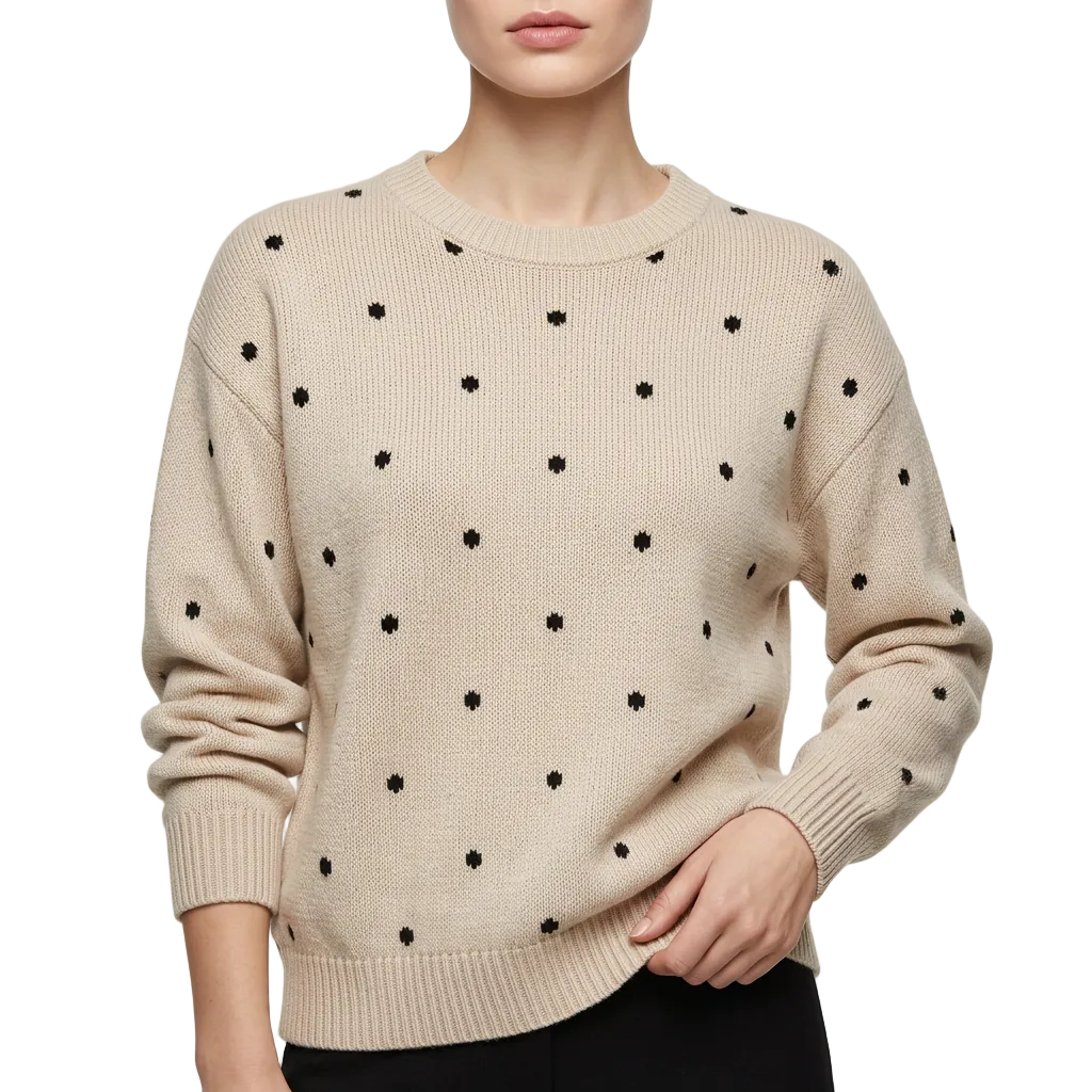 Women’s Sweater Allover Polka Dot Print Crew Neckline