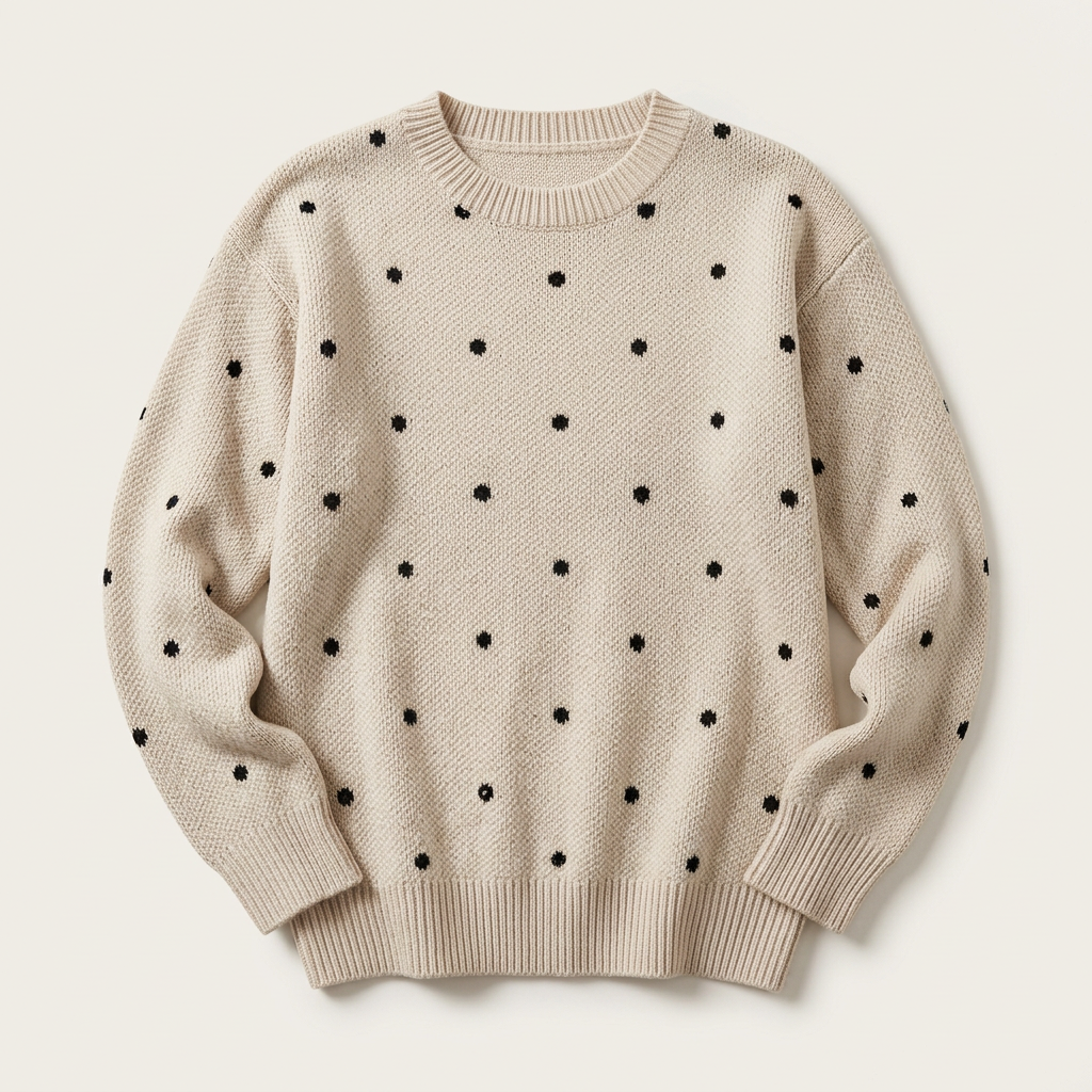 Women’s Sweater Allover Polka Dot Print Crew Neckline