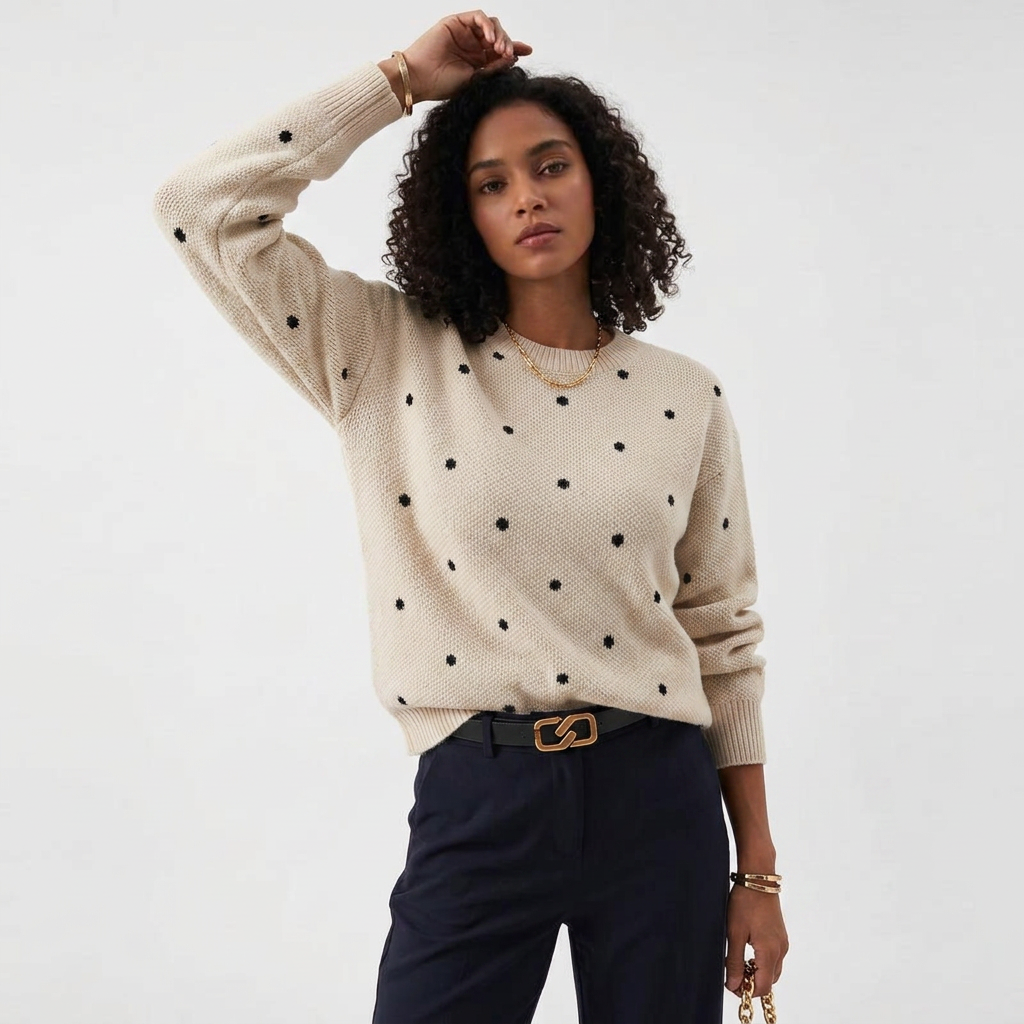 Women’s Sweater Allover Polka Dot Print Crew Neckline