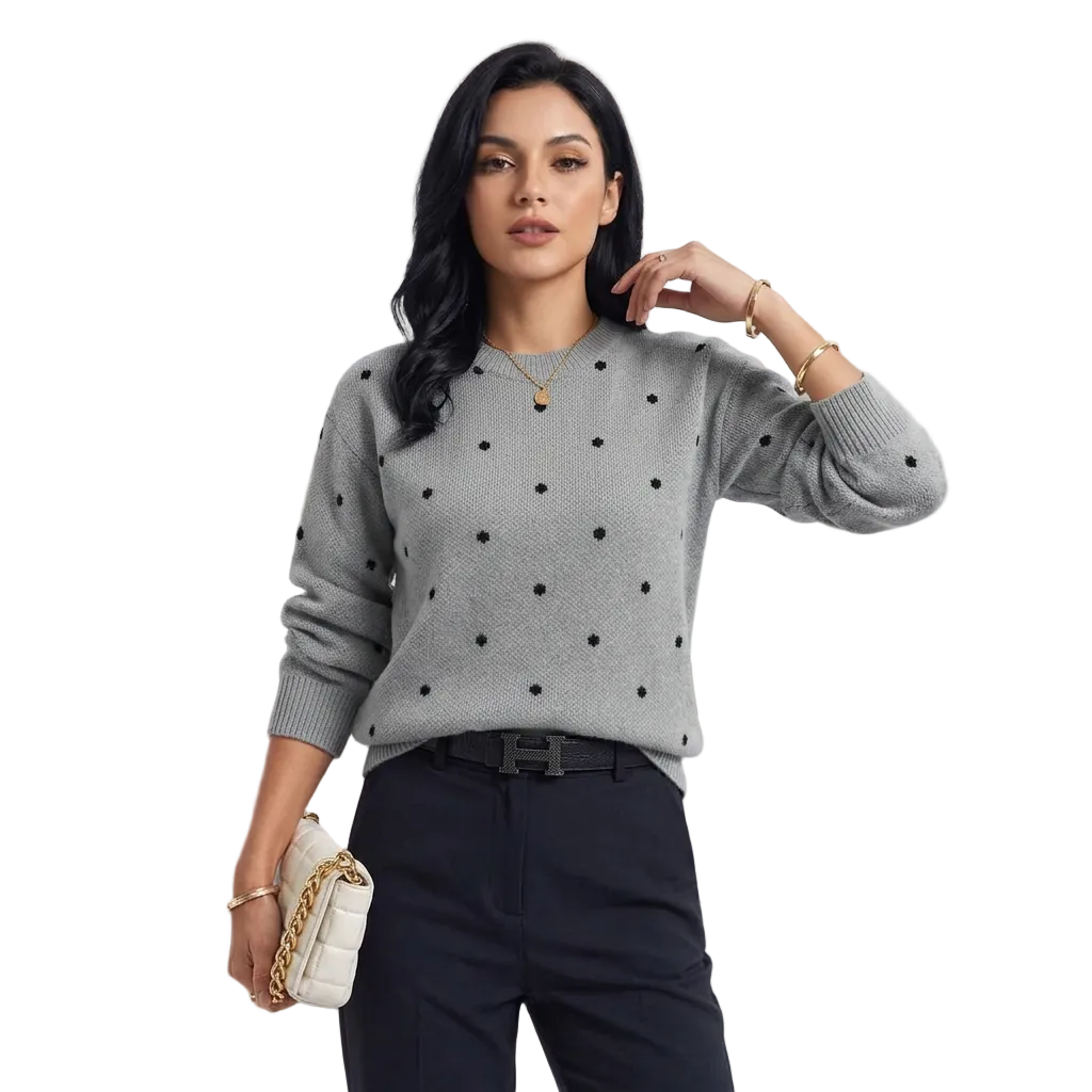 Women’s Sweater Allover Polka Dot Print Crew Neckline