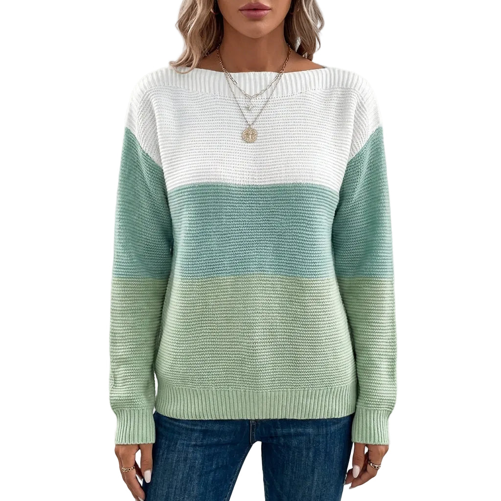 Women’s Sweater Boat Neck Colorblock Design