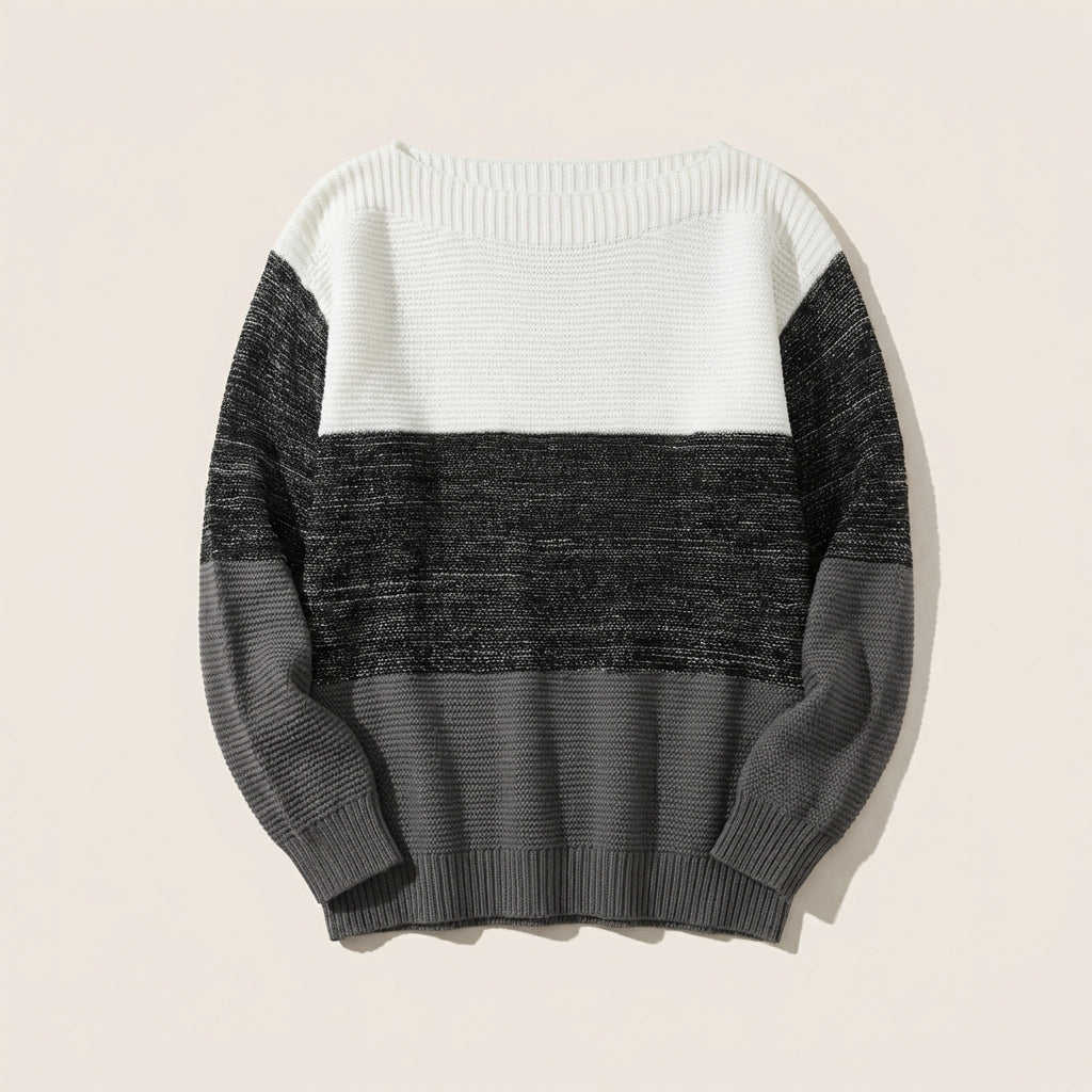 Women’s Sweater Boat Neck Colorblock Design