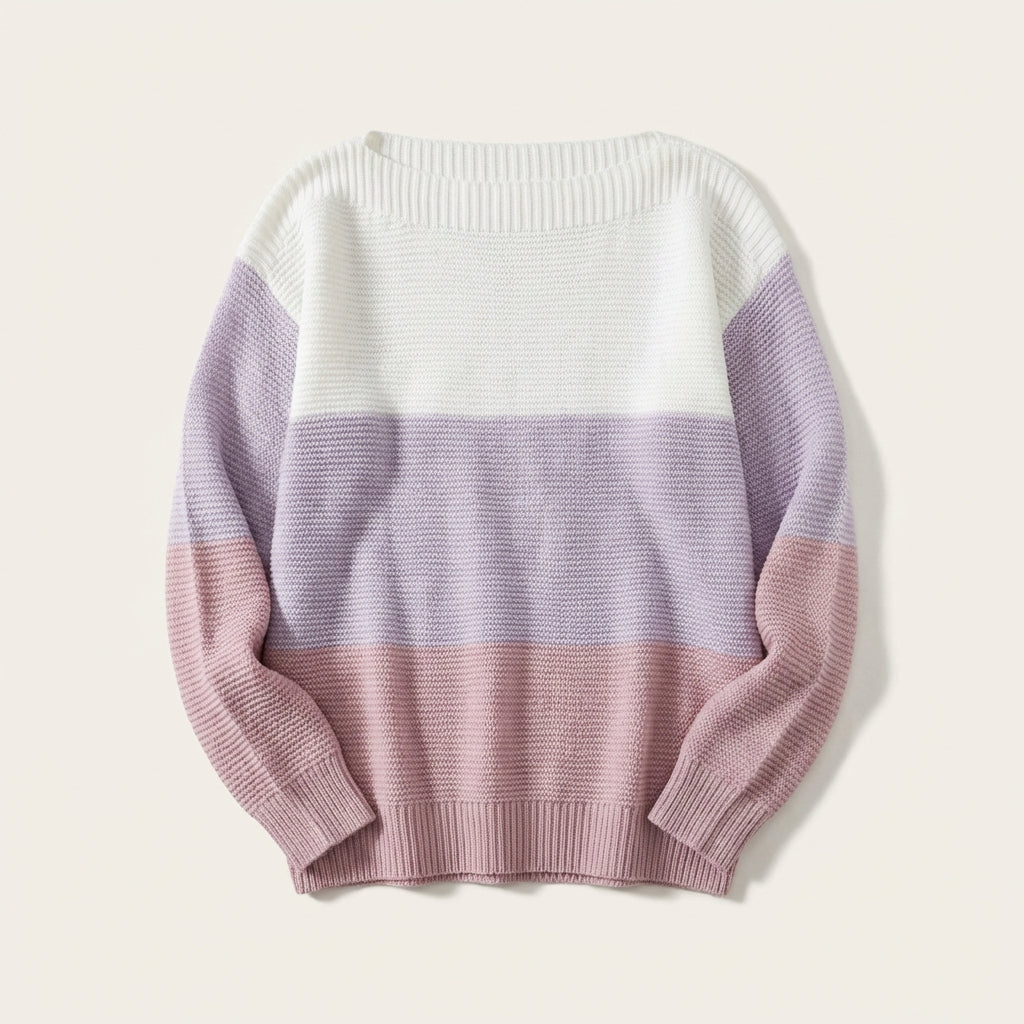 Women’s Sweater Boat Neck Colorblock Design