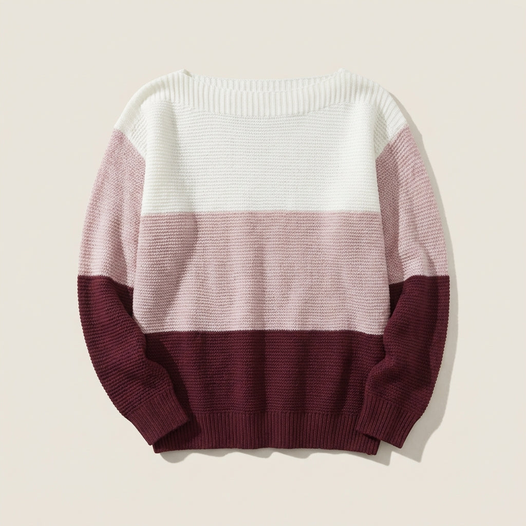 Women’s Sweater Boat Neck Colorblock Design