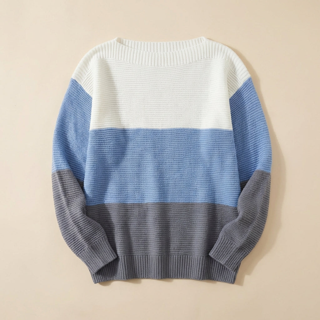 Women’s Sweater Boat Neck Colorblock Design