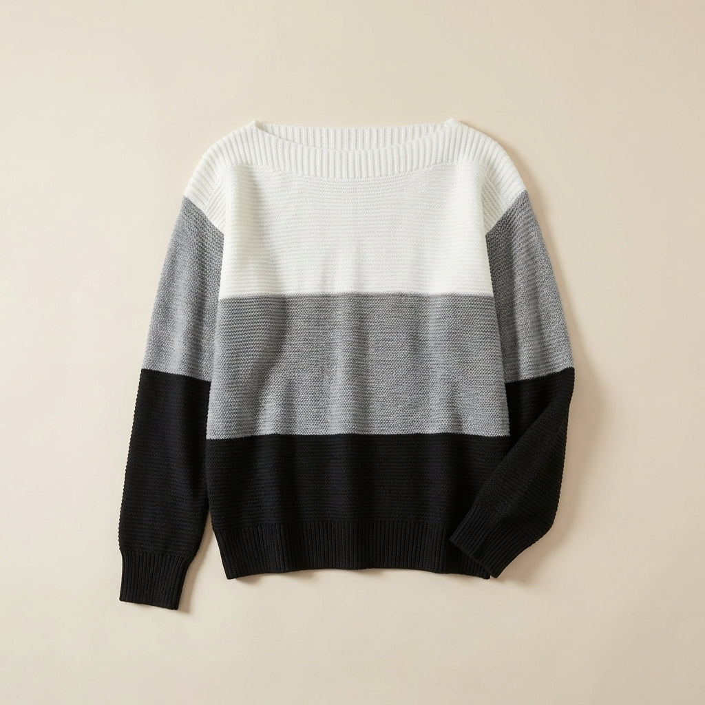 Women’s Sweater Boat Neck Colorblock Design