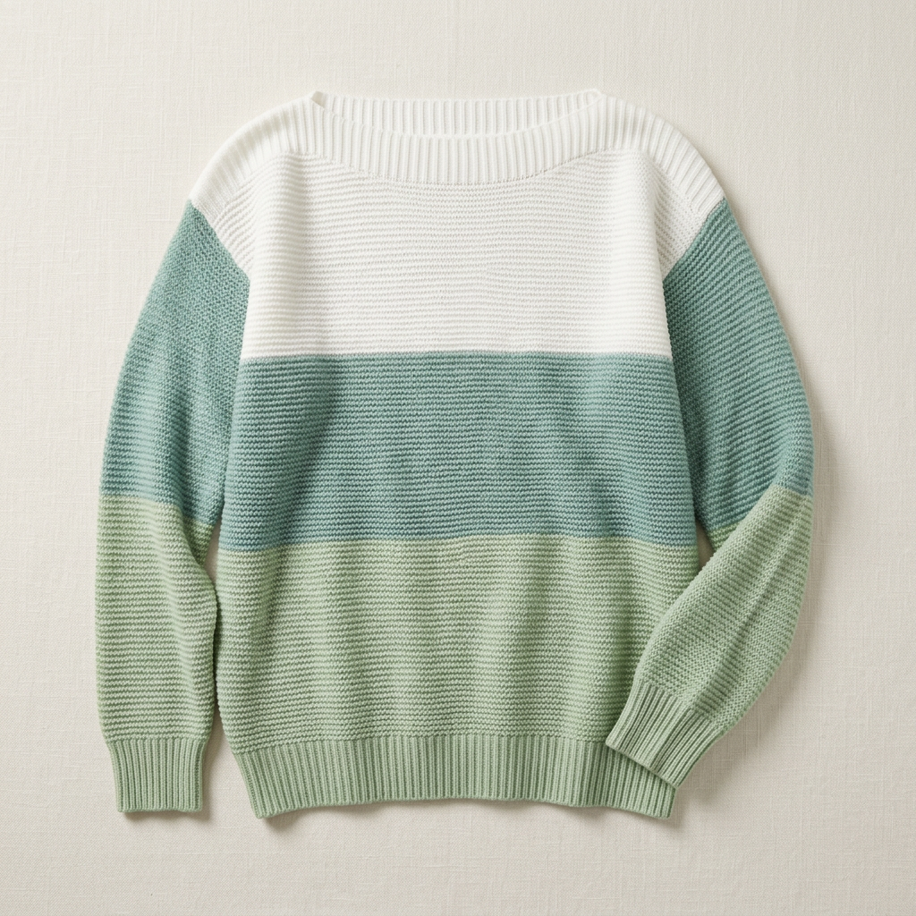 Women’s Sweater Boat Neckline Three Tone Color Block Design