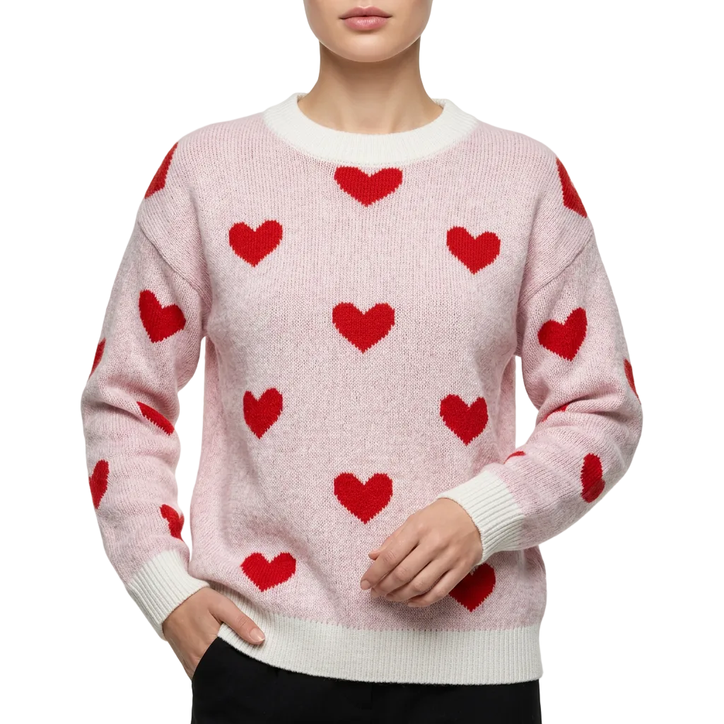 Women’s Sweater Crew Neckline Allover Heart Graphic Pattern