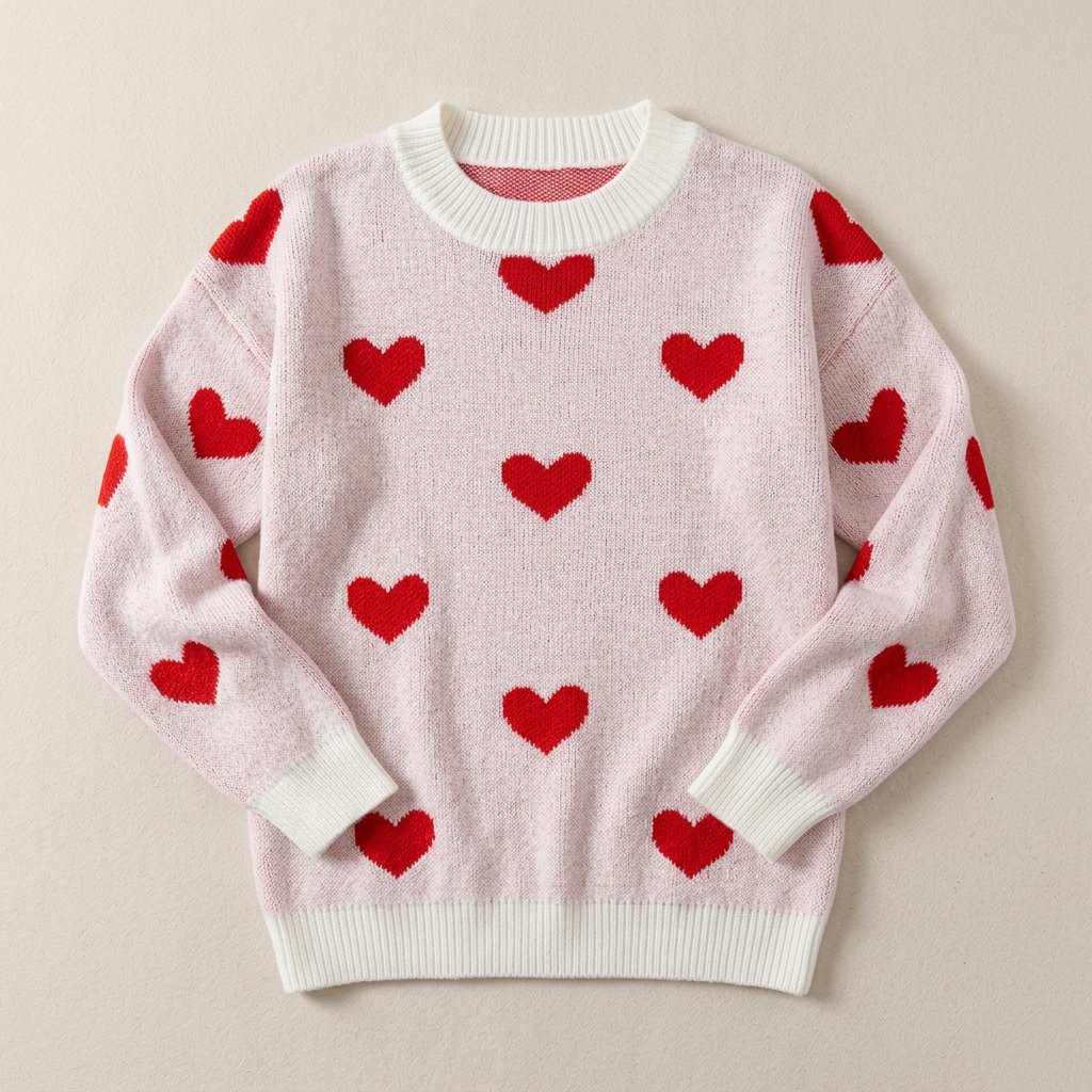 Women’s Sweater Crew Neckline Allover Heart Graphic Pattern