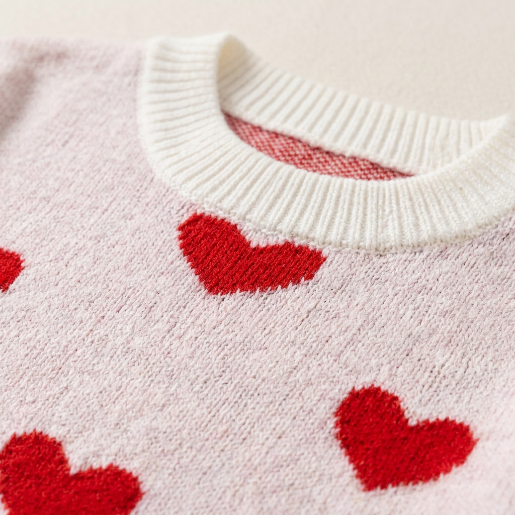 Women’s Sweater Crew Neckline Allover Heart Graphic Pattern