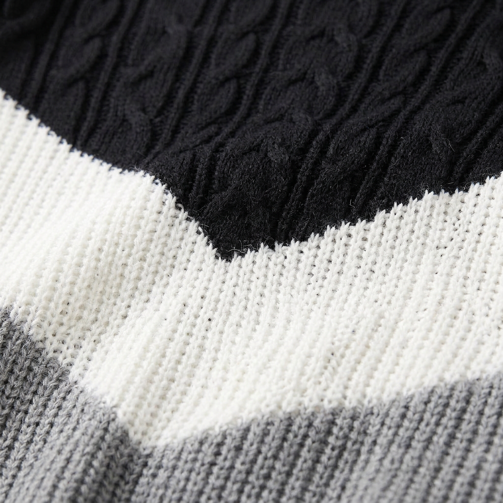 Women’s Sweater Crew Neckline Chevron Stitch Panel Design