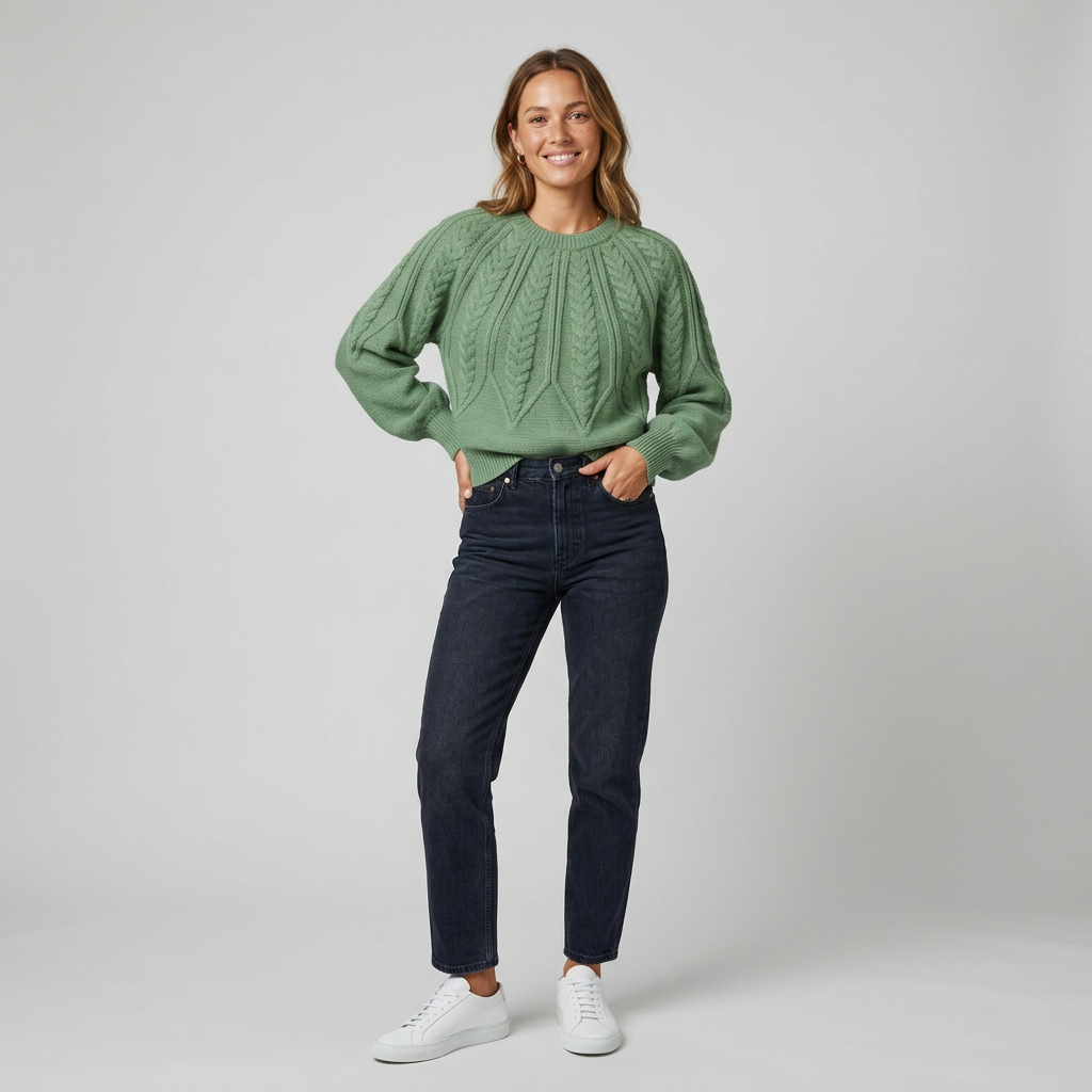 Women’s Sweater Crew Neckline Radiant Cable Knit Pattern