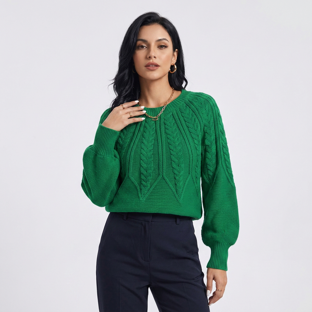 Women’s Sweater Crew Neckline Radiant Cable Knit Pattern