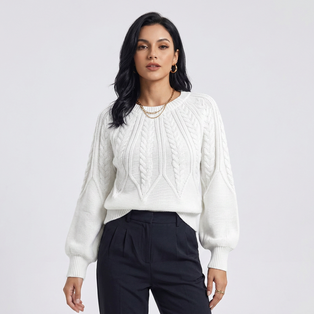Women’s Sweater Crew Neckline Radiant Cable Knit Pattern