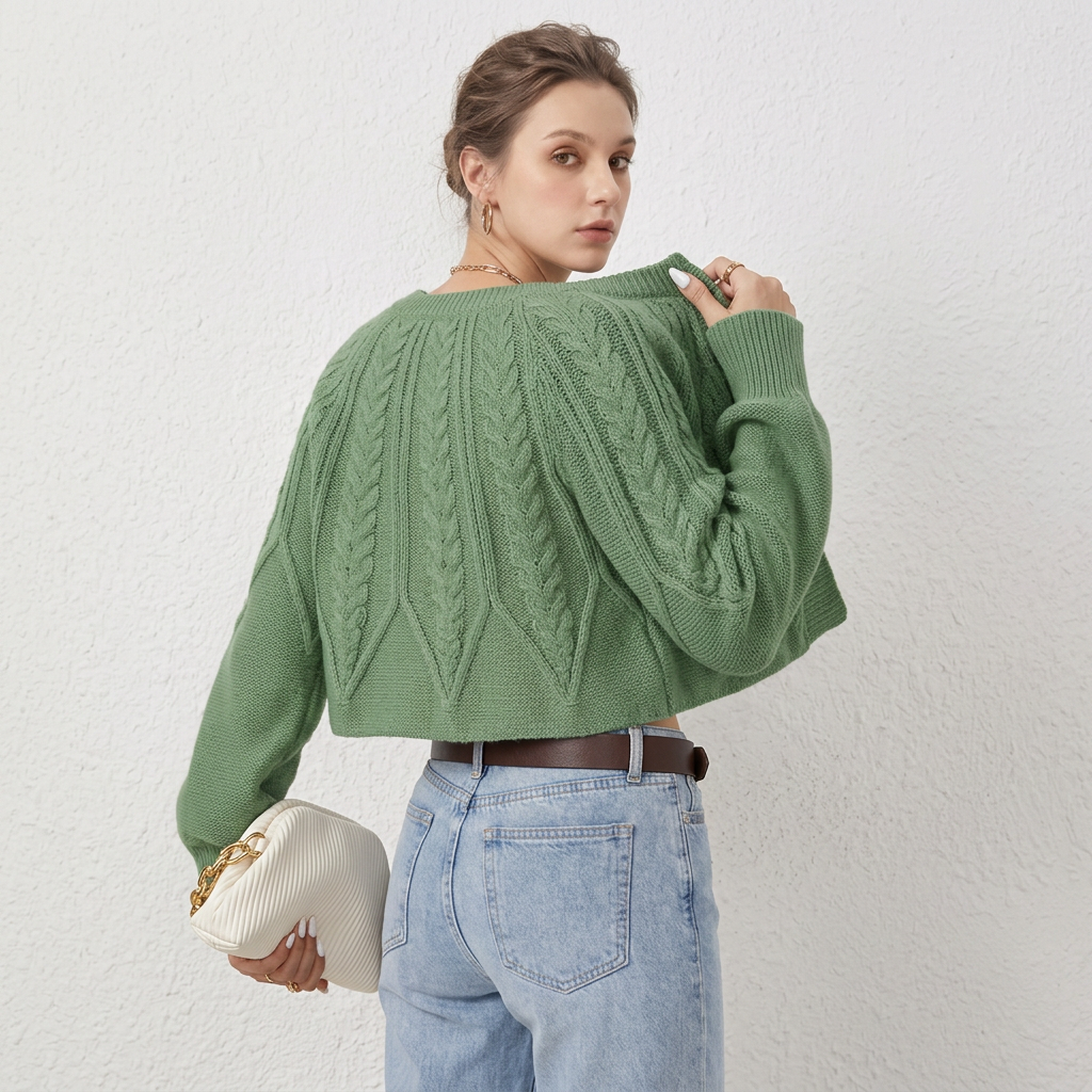 Women’s Sweater Crew Neckline Radiant Cable Knit Pattern