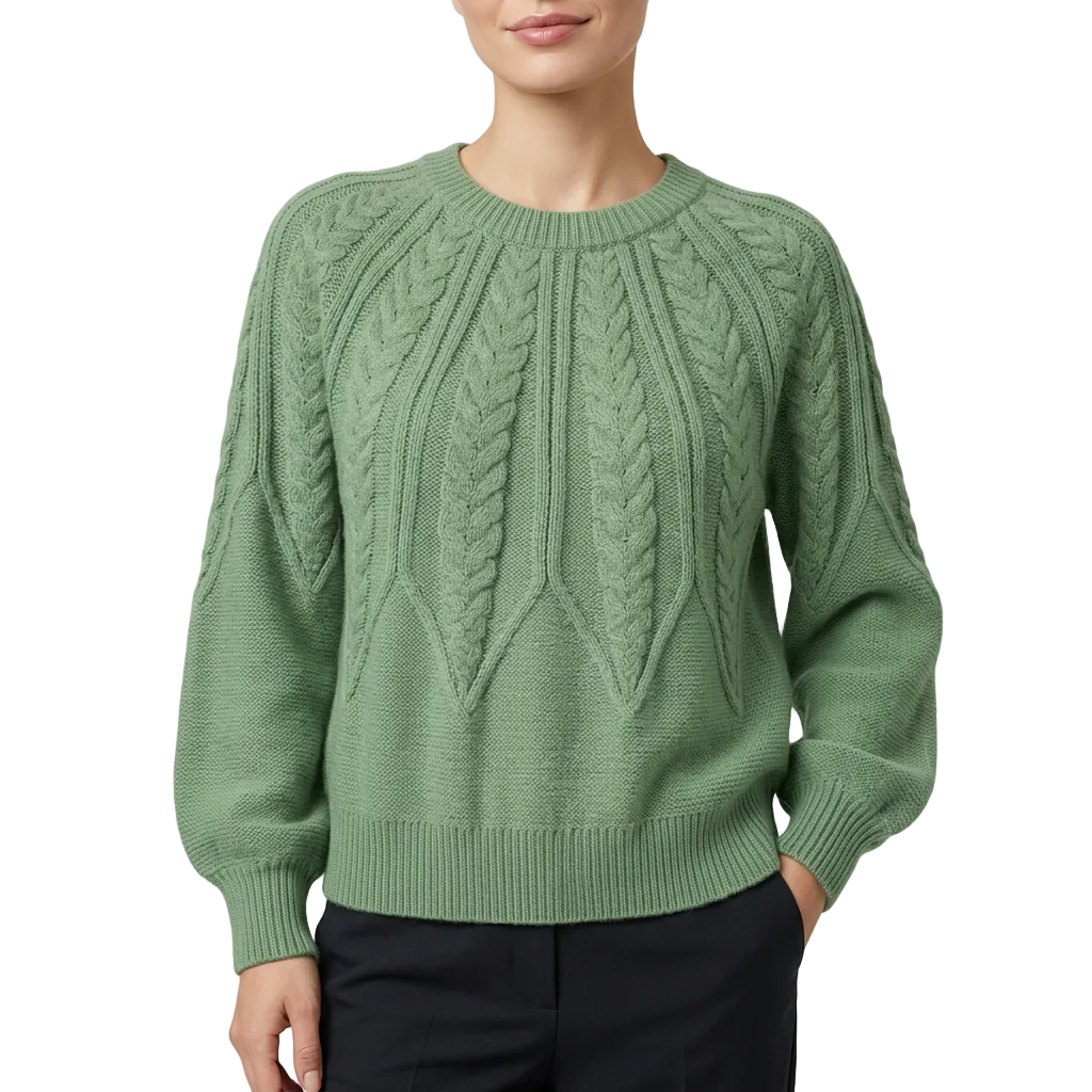 Women’s Sweater Crew Neckline Radiant Cable Knit Pattern