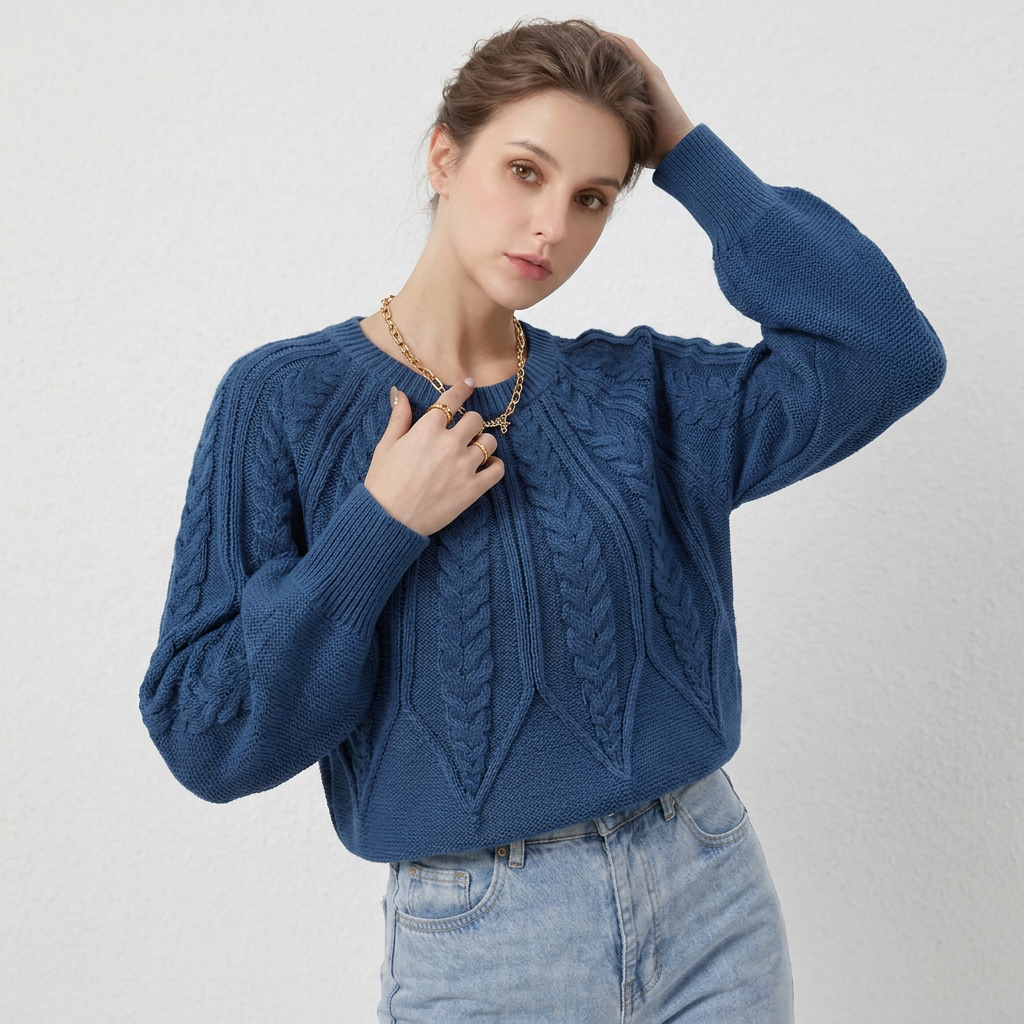 Women’s Sweater Crew Neckline Radiant Cable Knit Pattern