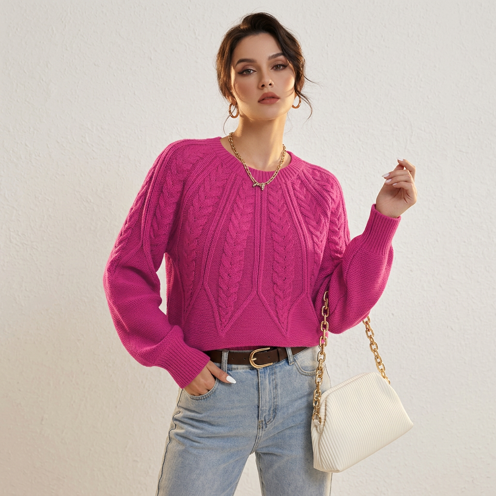 Women’s Sweater Crew Neckline Radiant Cable Knit Pattern