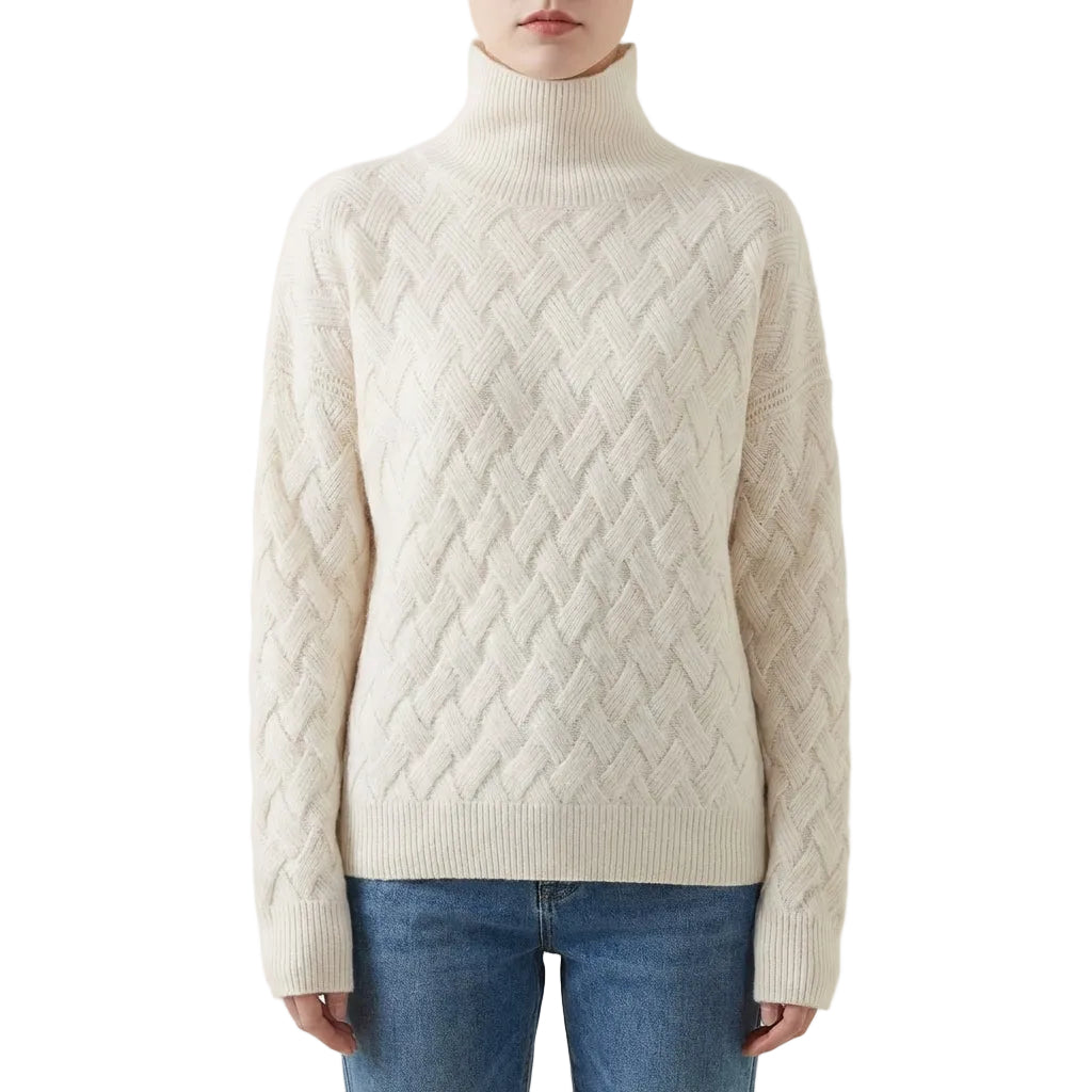 Women’s Sweater High Neck Basketweave Pattern