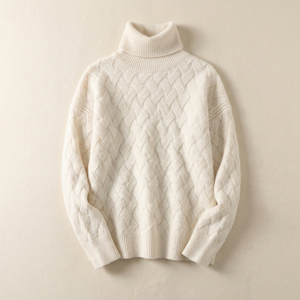 Women’s Sweater High Neck Basketweave Pattern