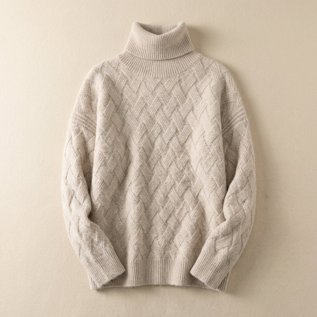 Women’s Sweater High Neck Basketweave Pattern