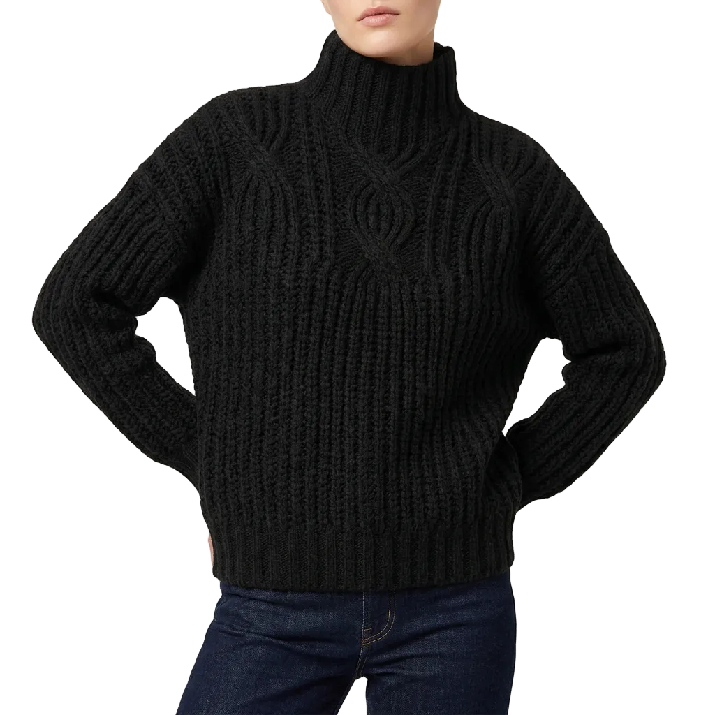 Women’s Sweater High Neckline Braided Cable Knit Pattern