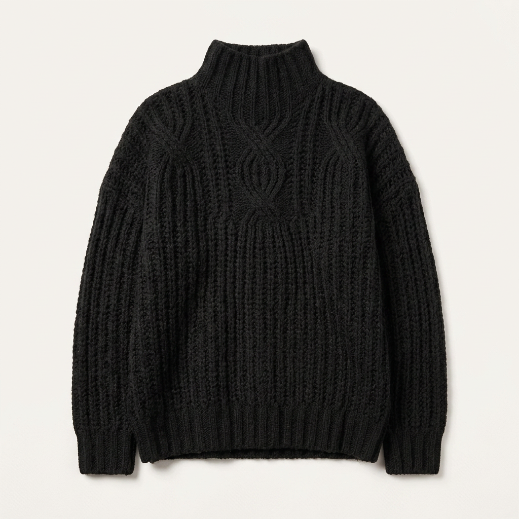Women’s Sweater High Neckline Braided Cable Knit Pattern