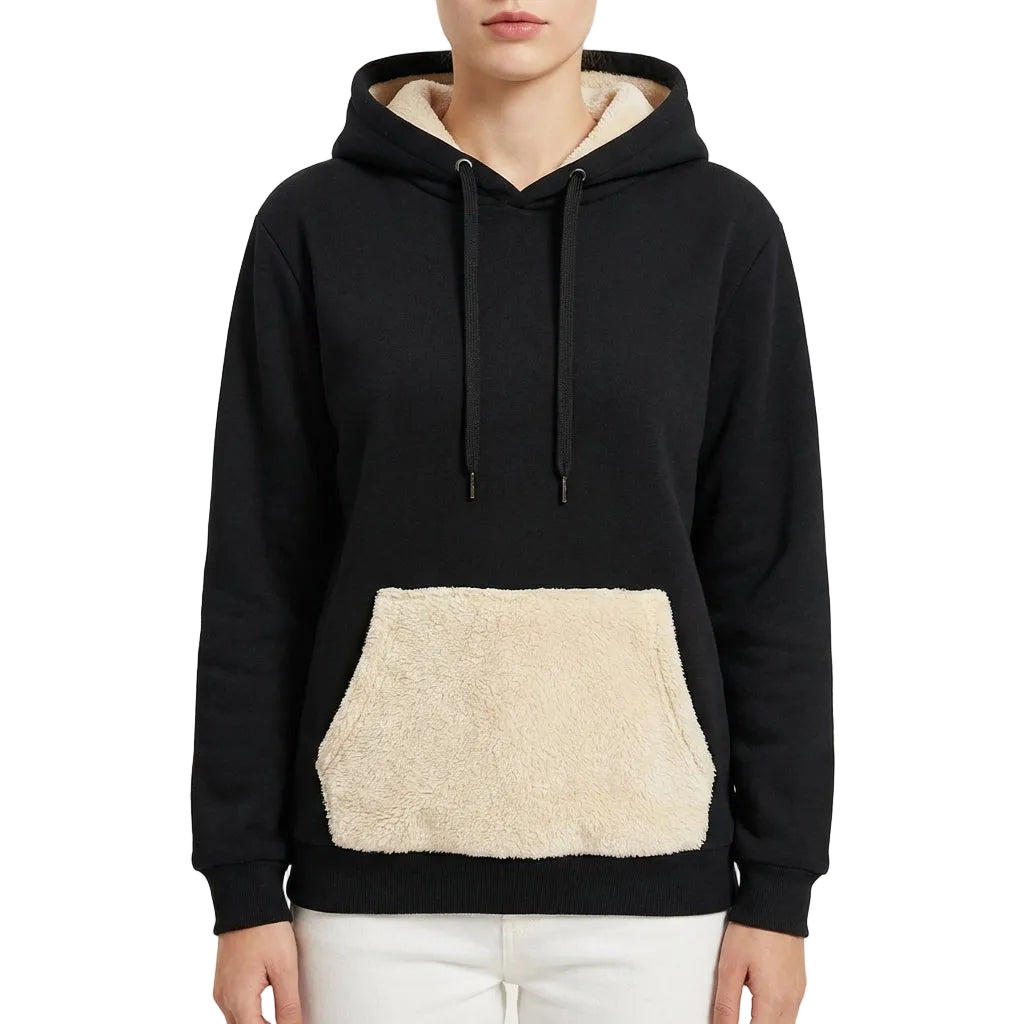 Women’s Sweater Hoodie Contrast Faux Shearling Lining Style