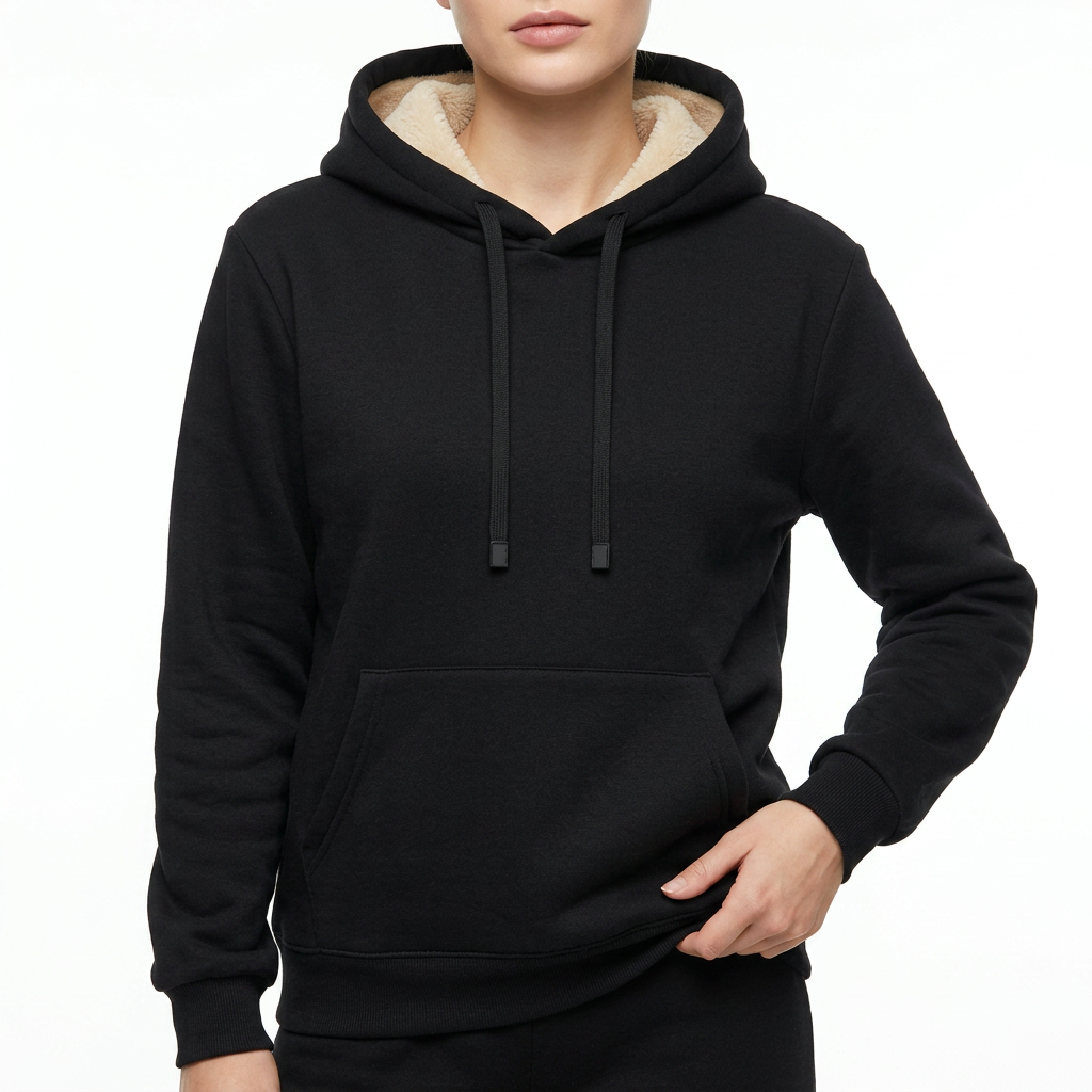 Women’s Sweater Hoodie Contrast Faux Shearling Lining Style