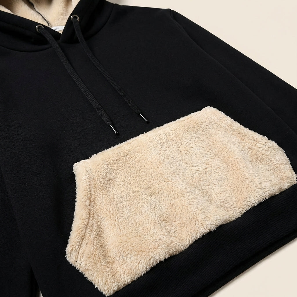 Women’s Sweater Hoodie Contrast Faux Shearling Lining Style