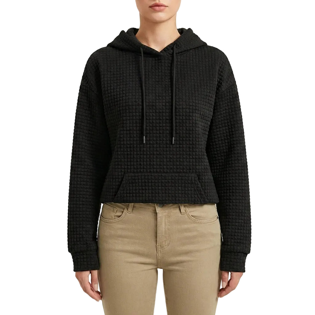 Women’s Sweater Hoodie Raised Square Check Pattern Style