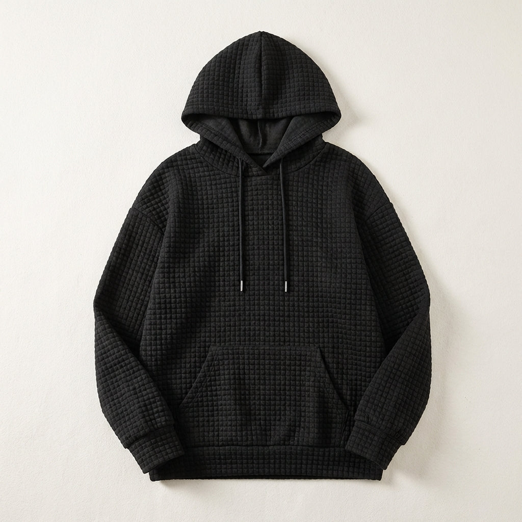 Women’s Sweater Hoodie Raised Square Check Pattern Style