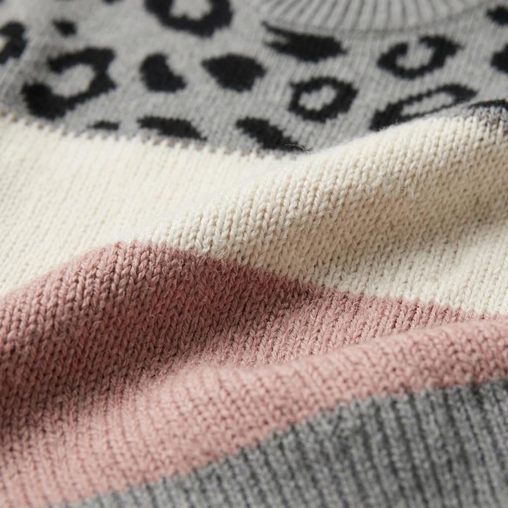 Women’s Sweater Leopard Print Color Block Horizontal Panel Design