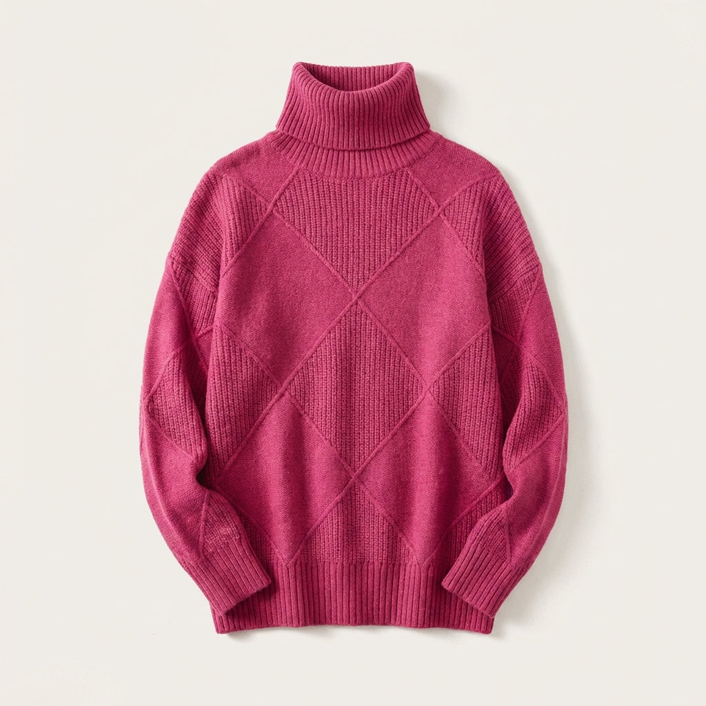 Women’s Sweater Mock Neck Argyle Pattern