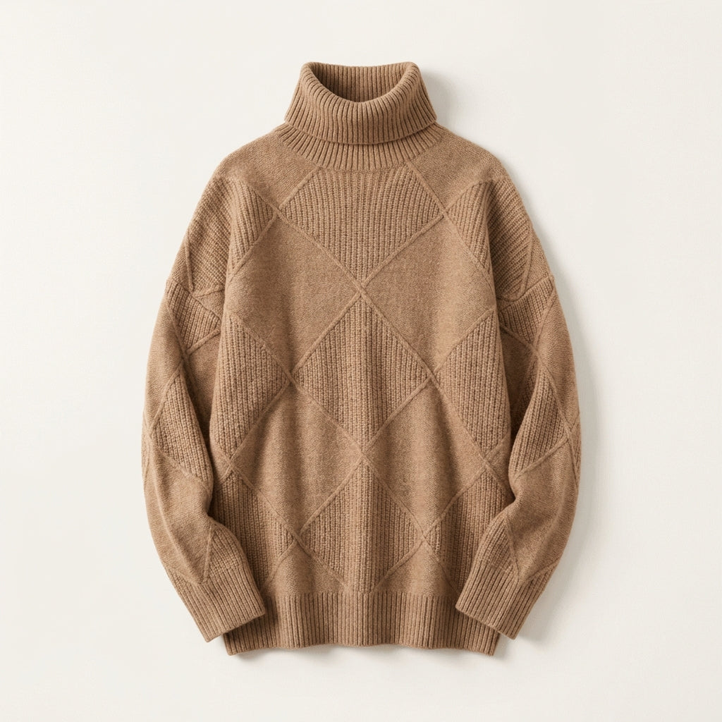 Women’s Sweater Mock Neck Argyle Pattern