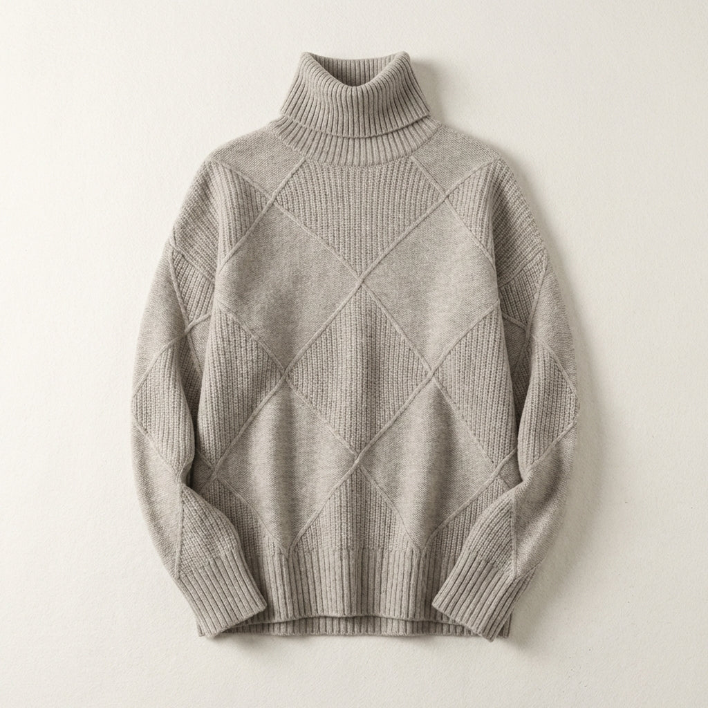 Women’s Sweater Mock Neck Argyle Pattern