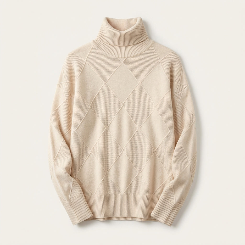 Women’s Sweater Mock Neck Argyle Pattern