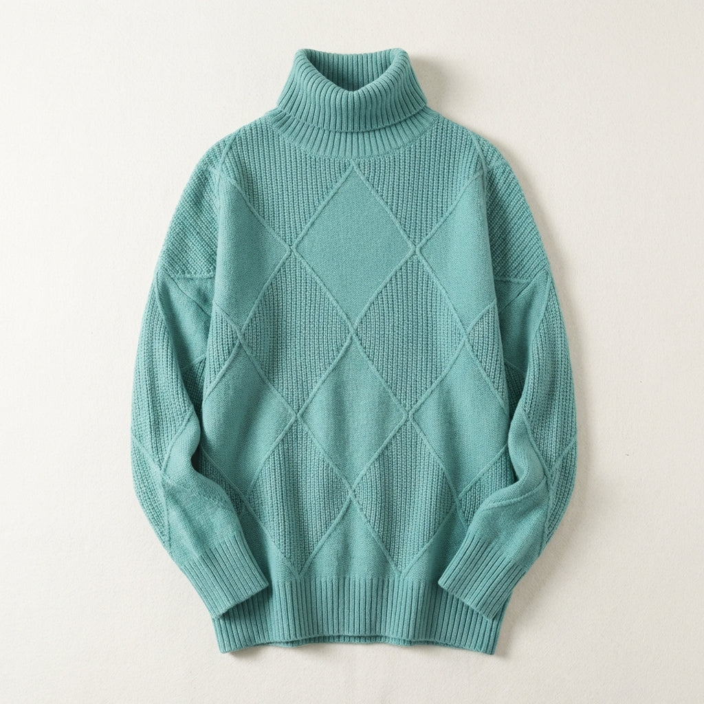 Women’s Sweater Mock Neck Argyle Pattern