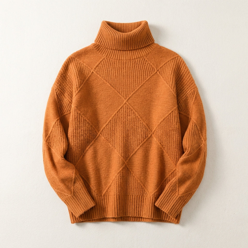 Women’s Sweater Mock Neck Argyle Pattern