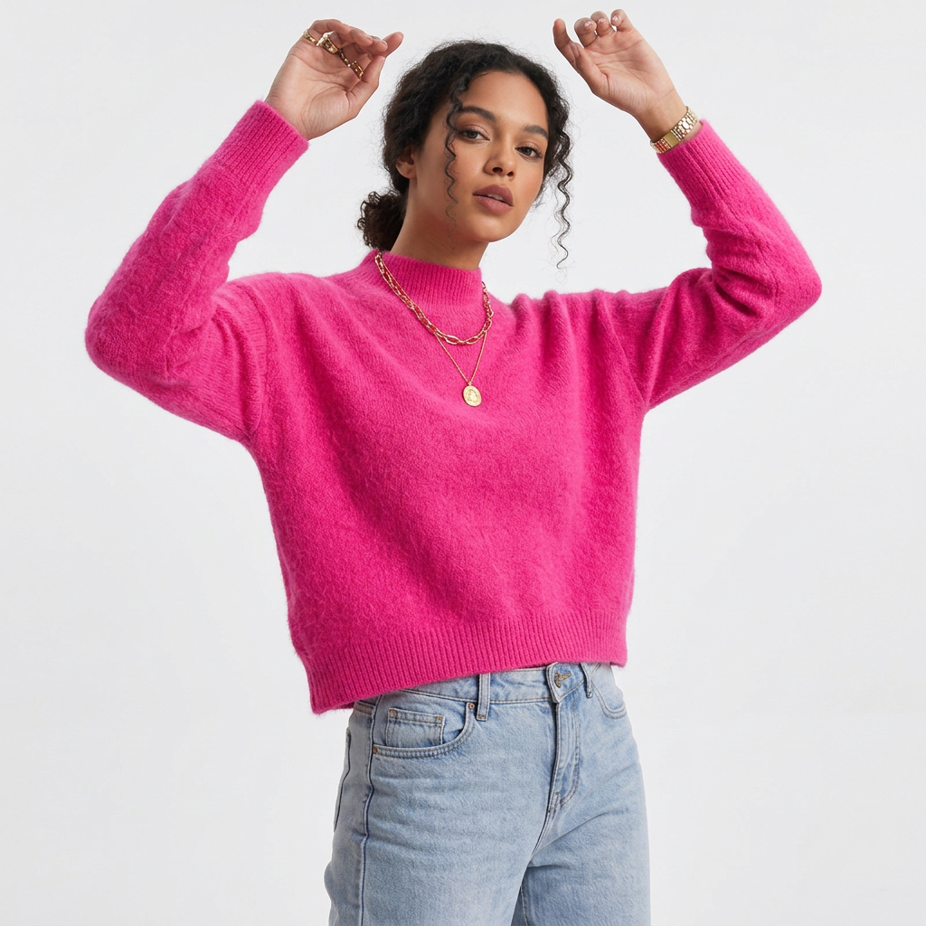 Women’s Sweater Mock Turtleneck Dropped Shoulder