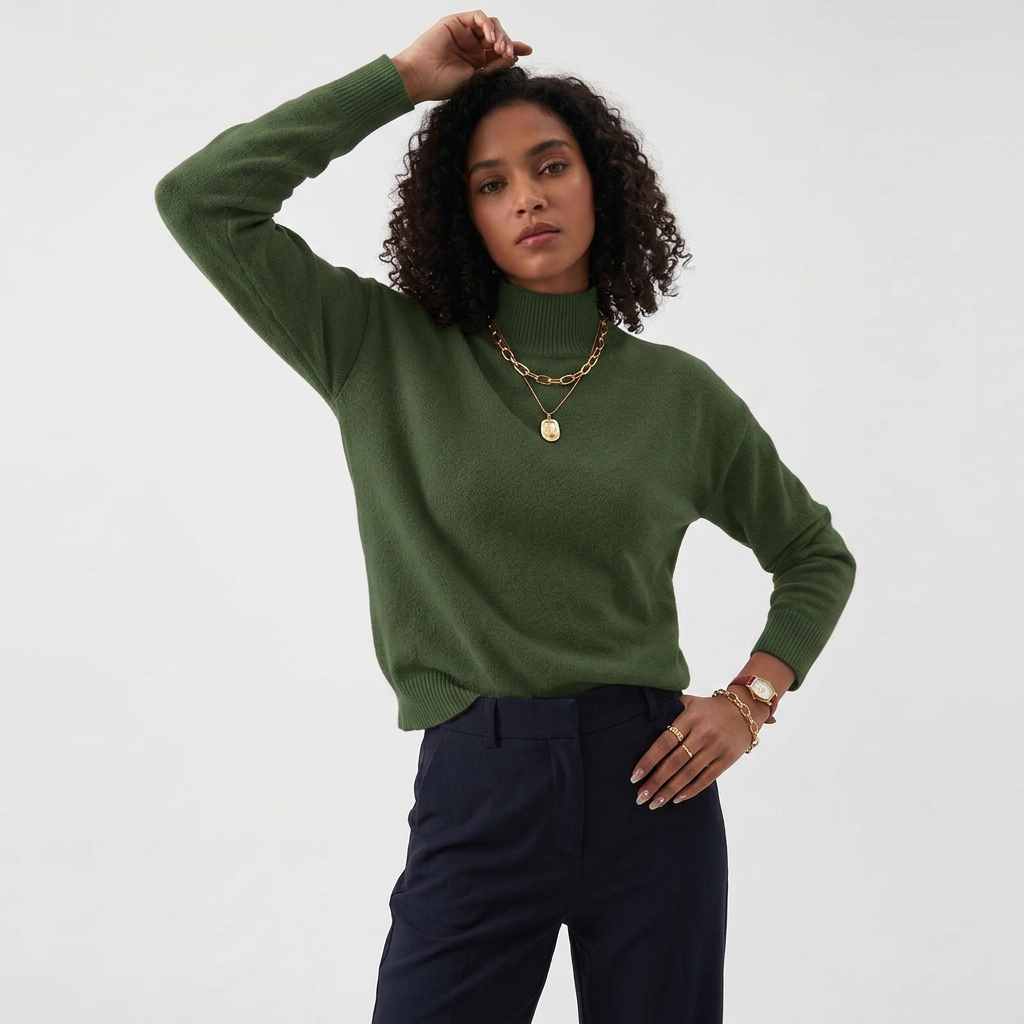Women’s Sweater Mock Turtleneck Dropped Shoulder