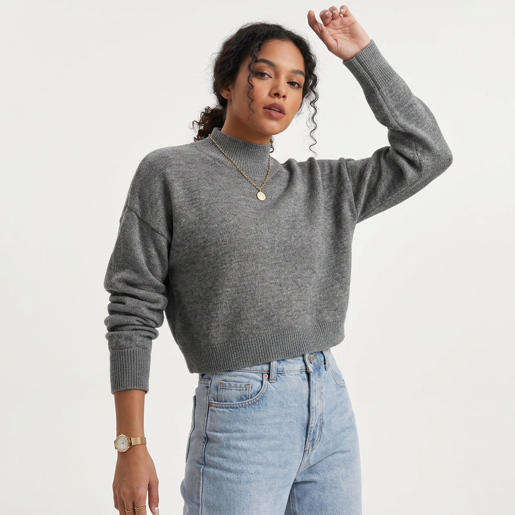Women’s Sweater Mock Turtleneck Dropped Shoulder