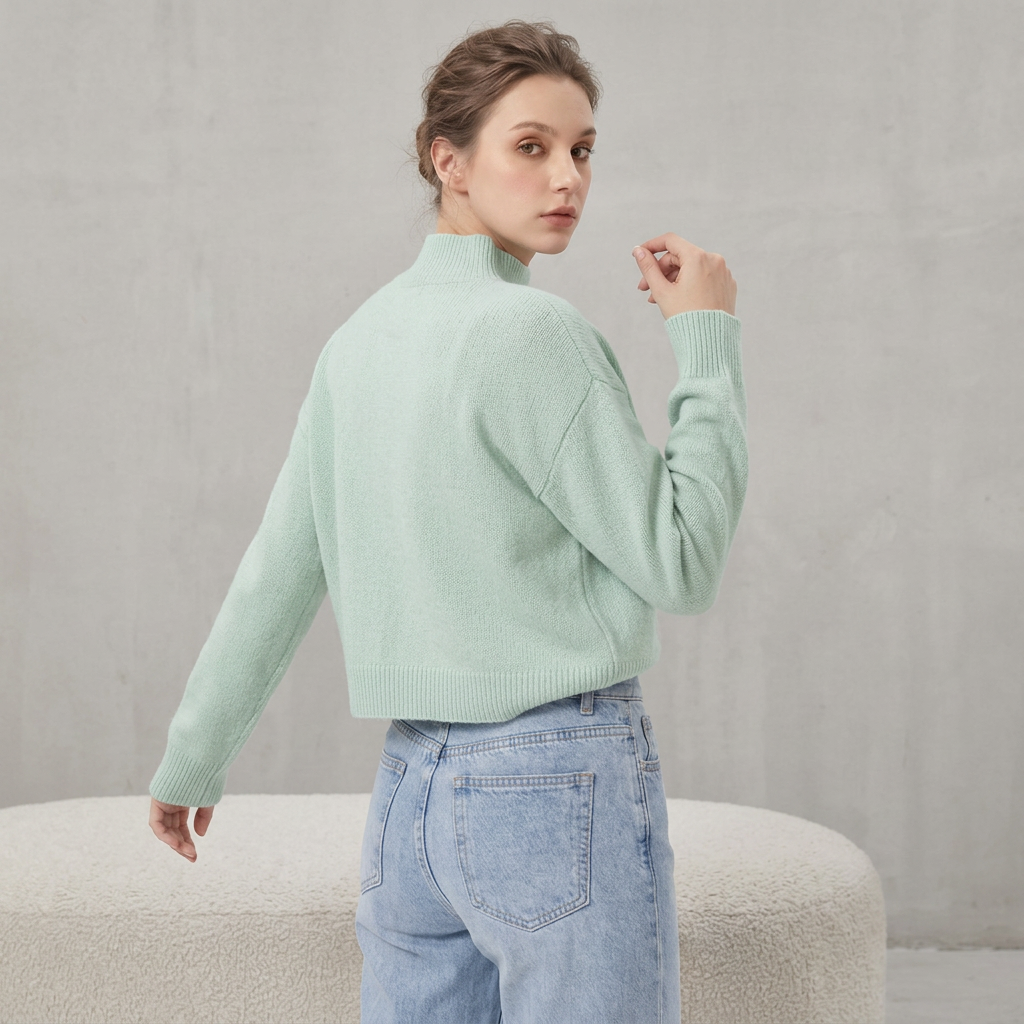Women’s Sweater Mock Turtleneck Dropped Shoulder