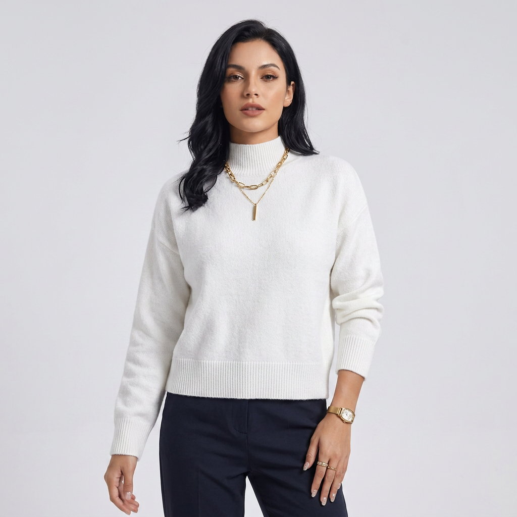 Women’s Sweater Mock Turtleneck Dropped Shoulder