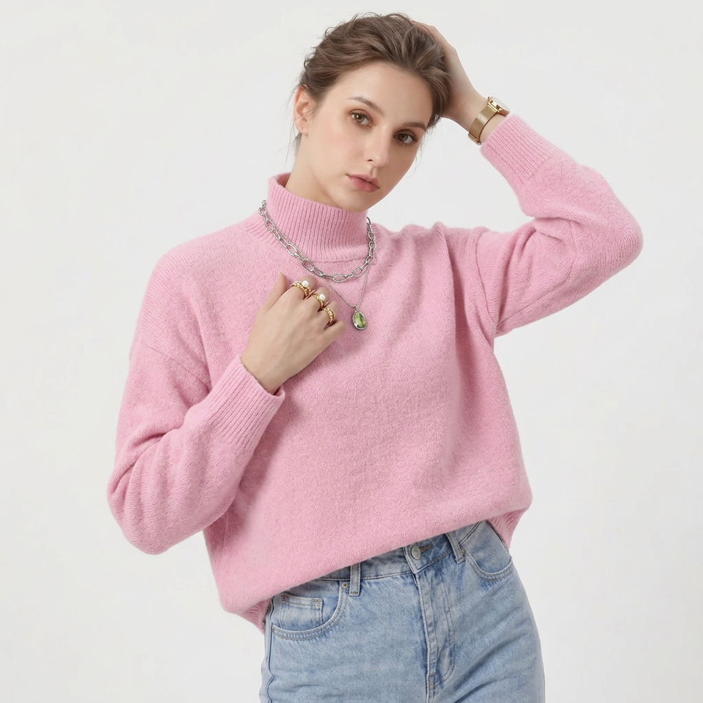 Women’s Sweater Mock Turtleneck Dropped Shoulder
