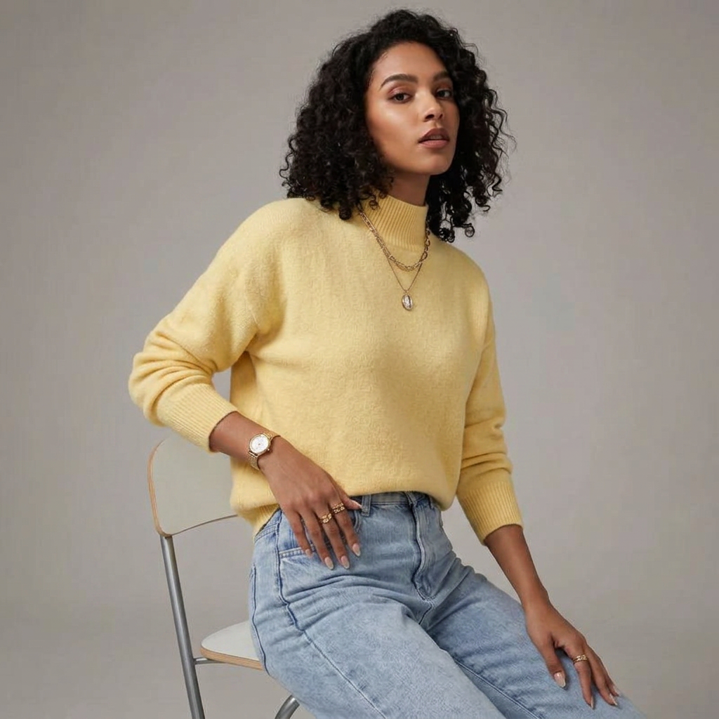 Women’s Sweater Mock Turtleneck Dropped Shoulder