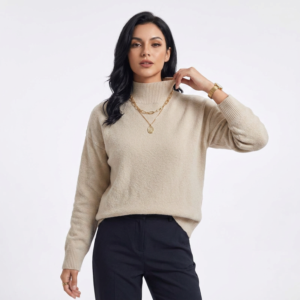 Women’s Sweater Mock Turtleneck Dropped Shoulder