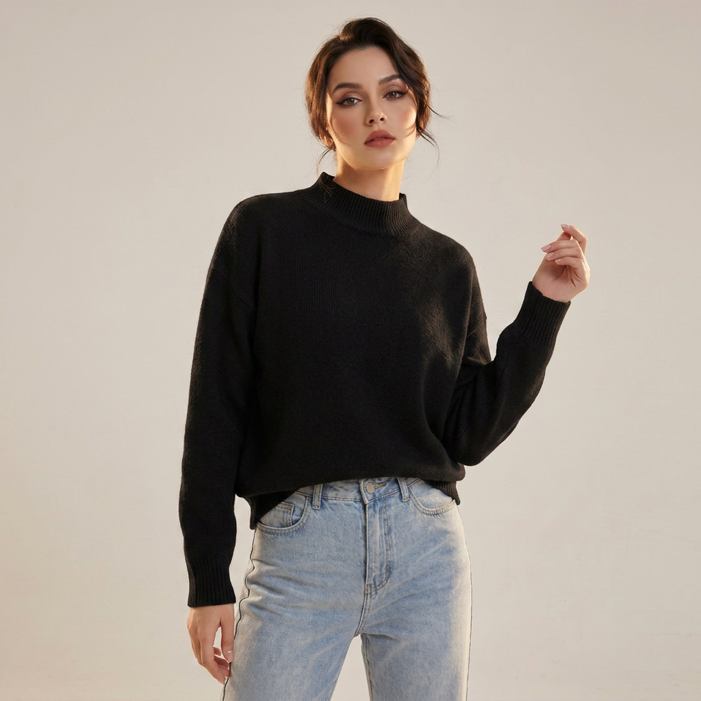 Women’s Sweater Mock Turtleneck Dropped Shoulder